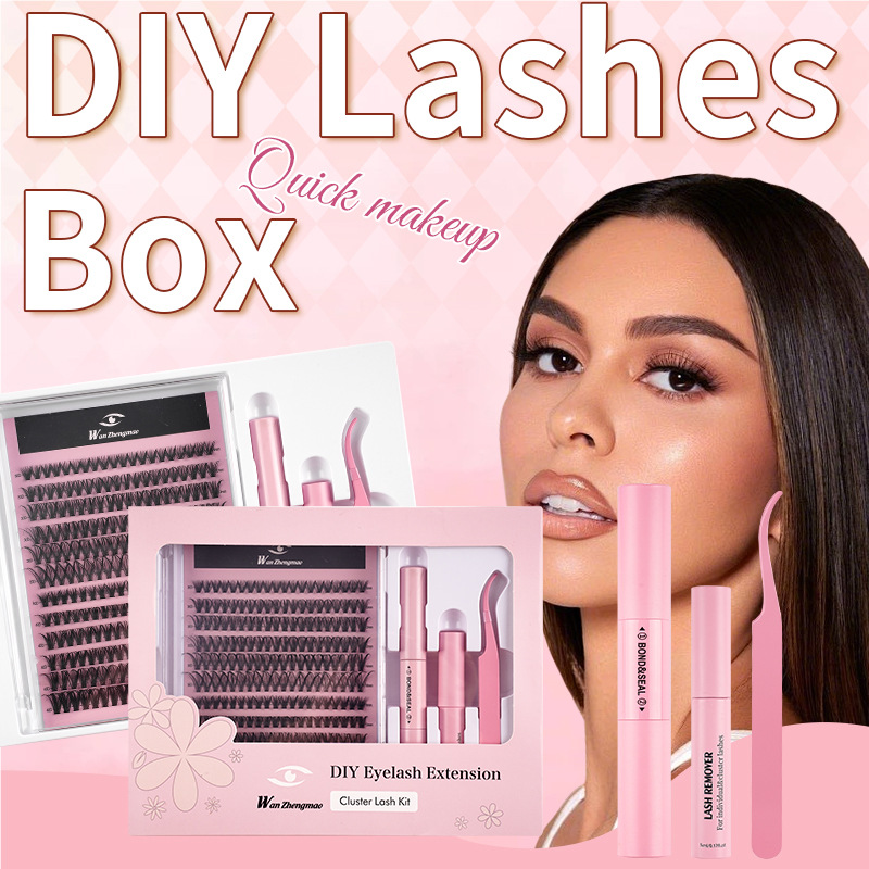 Ventas transfronterizas de pelo DIY seccional falso pestañas caja doble pegamento de gran capacidad de un solo clúster falso pestañas caja de regalo diseño