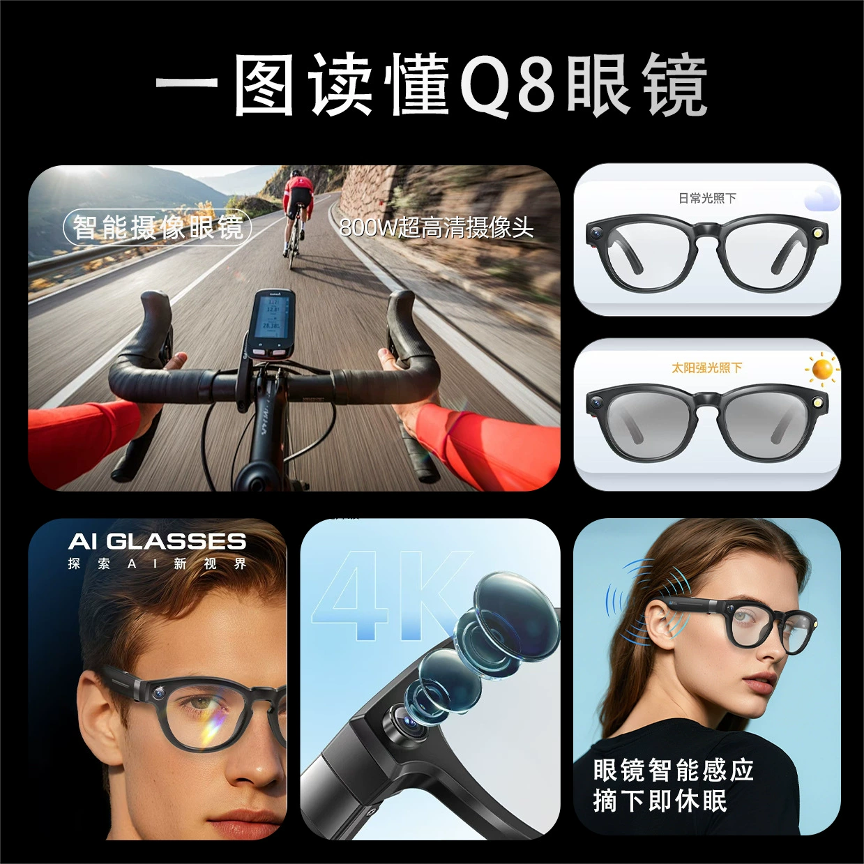 Очки, защитная камера, 800 Вт, bluetooth, обучение