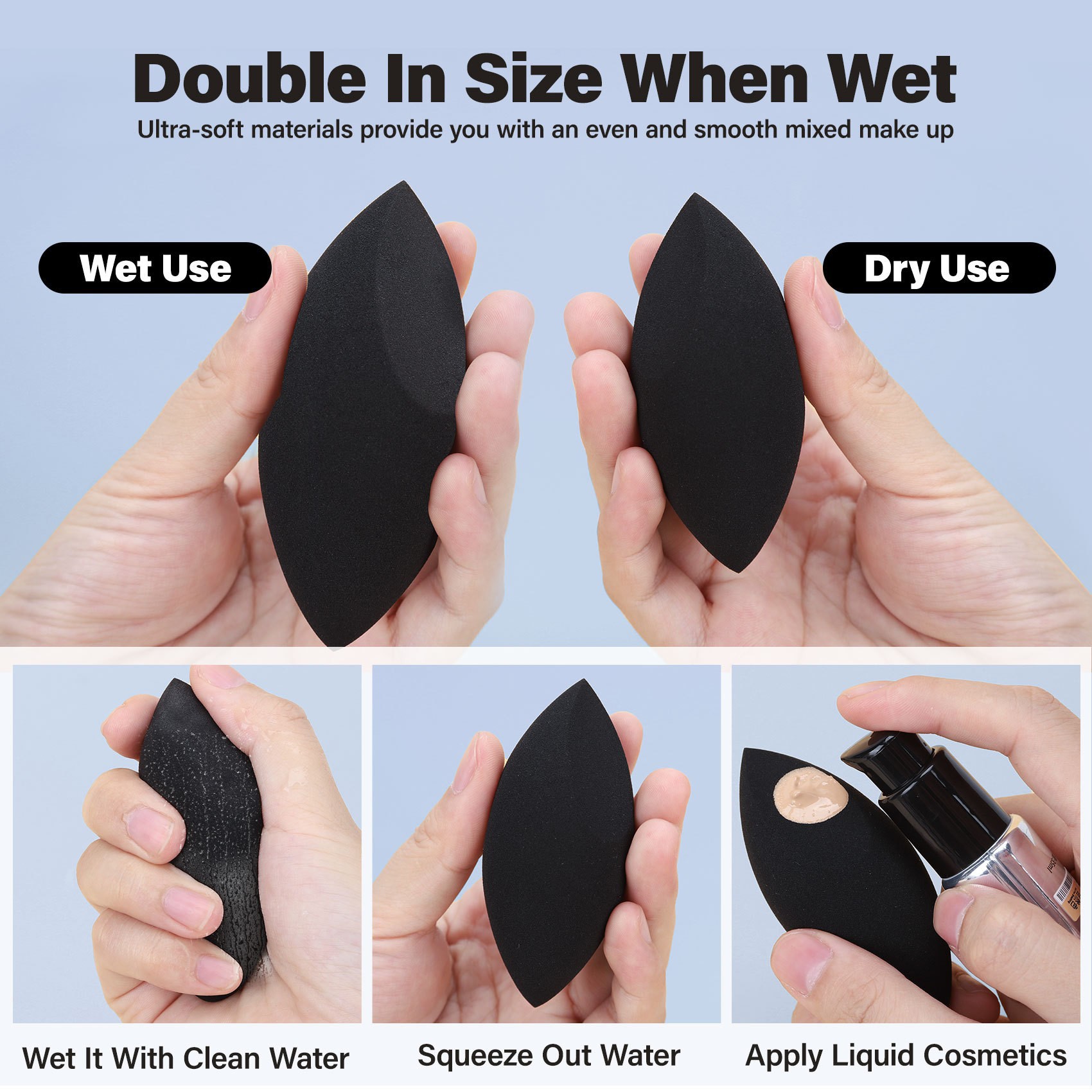 Huevo de maquillaje de belleza, soplo de maquillaje, negro clásico, variedad de formas, maquillaje de forma especial, huevo, herramienta de goteo de corte oblicuo sin látex