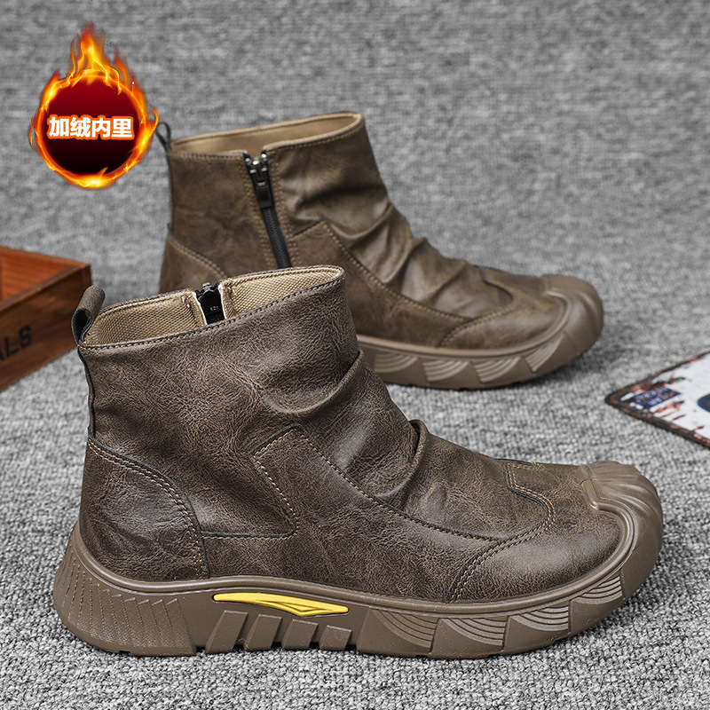 Zapatos de hombre de moda antideslizantes de todo fósforo cómodos botas de cuero de moda nuevo estilo más botas Martin negras de terciopelo botas cálidas otoño e invierno