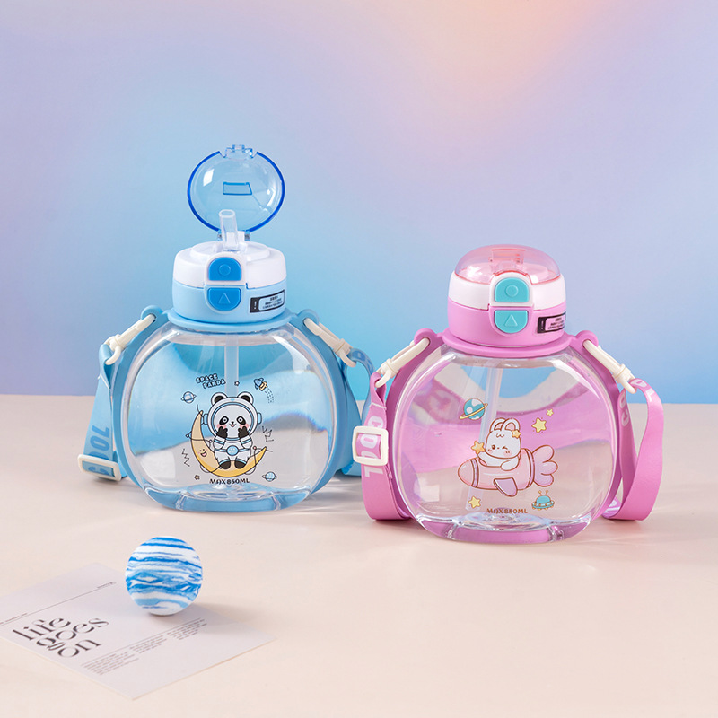 Yitong nuevo cartón de dibujos animados calabaza taza espacial taza de paja de plástico de gran capacidad de 850ml taza de agua de doble uso