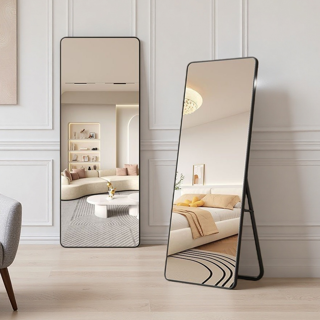 Espejo de cuerpo entero, espejo de vestir, espejo de aleación de aluminio simple, espejo de prueba de pared de dormitorio, espejo de prueba de pared