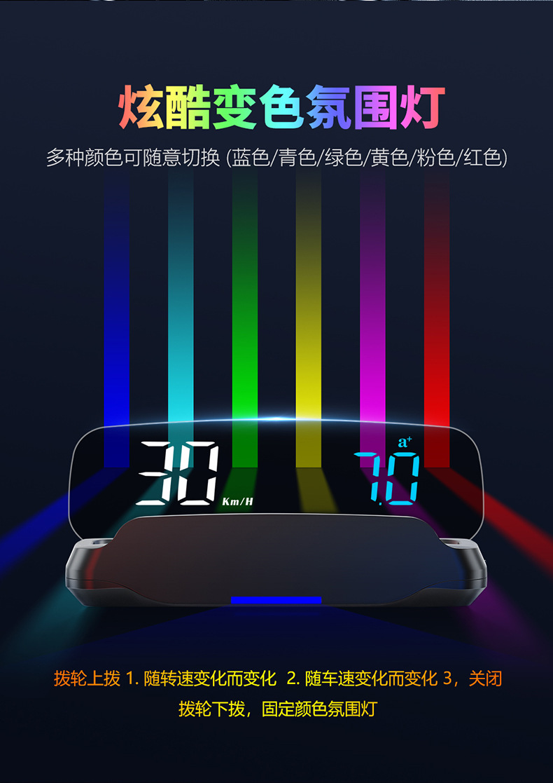 Car Smart Obd Head-Up Display Car Hud Fuel Consumption Water Temperature Speedometer Time High-Definition Head-Up Display C7B