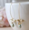 Fashionable earrings with bow from pearl, accessory, wish, European style, simple and elegant design