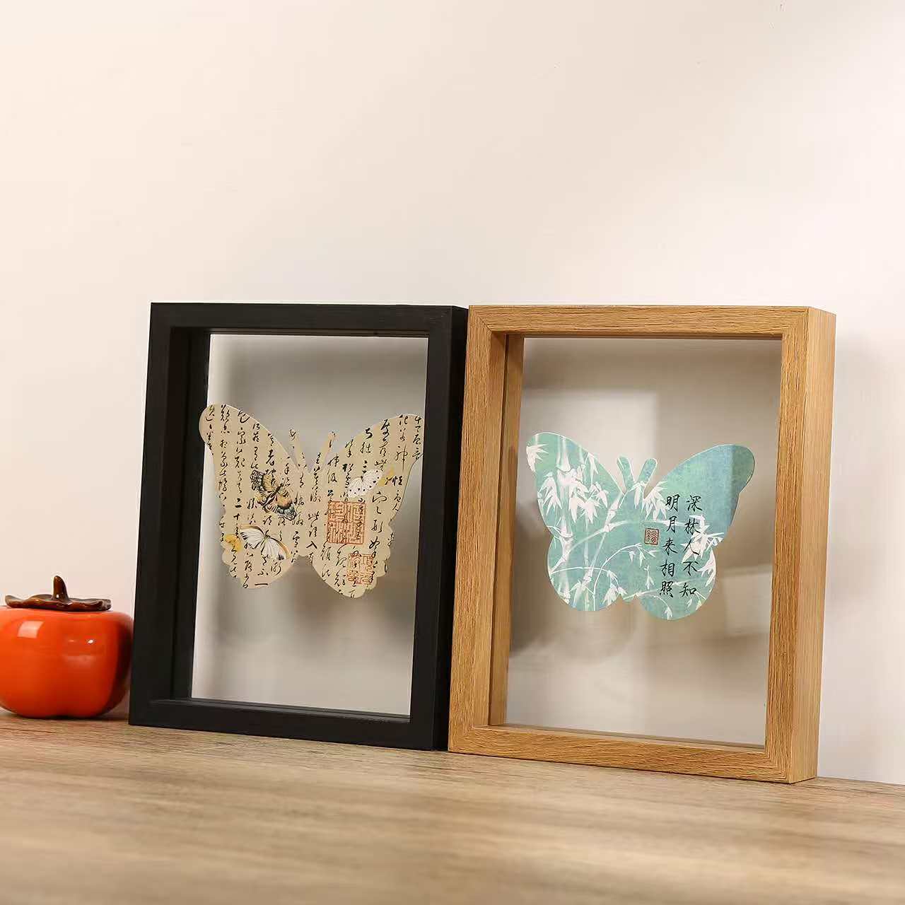 Simple Double-Sided Transparent Glass Photo Frame Handmade Wooden Creative Display Stand DIY Calligraphy Specimen Frame Mirror Frame Wooden