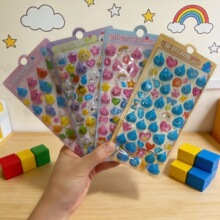 跨境现货儿童DIY装饰贴纸彩色小水滴3D立体实心心浮雕贴纸小礼物