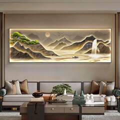 背有靠山新中式客厅装饰画麋鹿沙发背景墙挂画办公室山水风景壁画