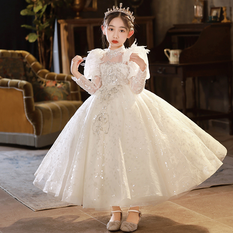 Small princess costume, flower girl dress, piano performance costume, summer long-sleeve, Birthday gift 3