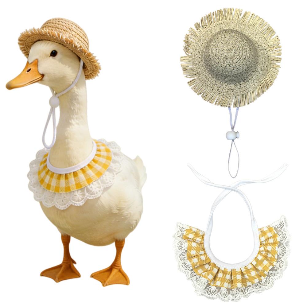 Porch Goose Costume Mini Straw Hat Pet Porch Goose Saliva Bib