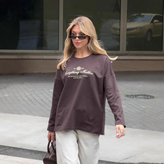 春季新款欧美风100%纯棉长袖t恤慵懒风街头淑女宽松遮肉个性上衣
