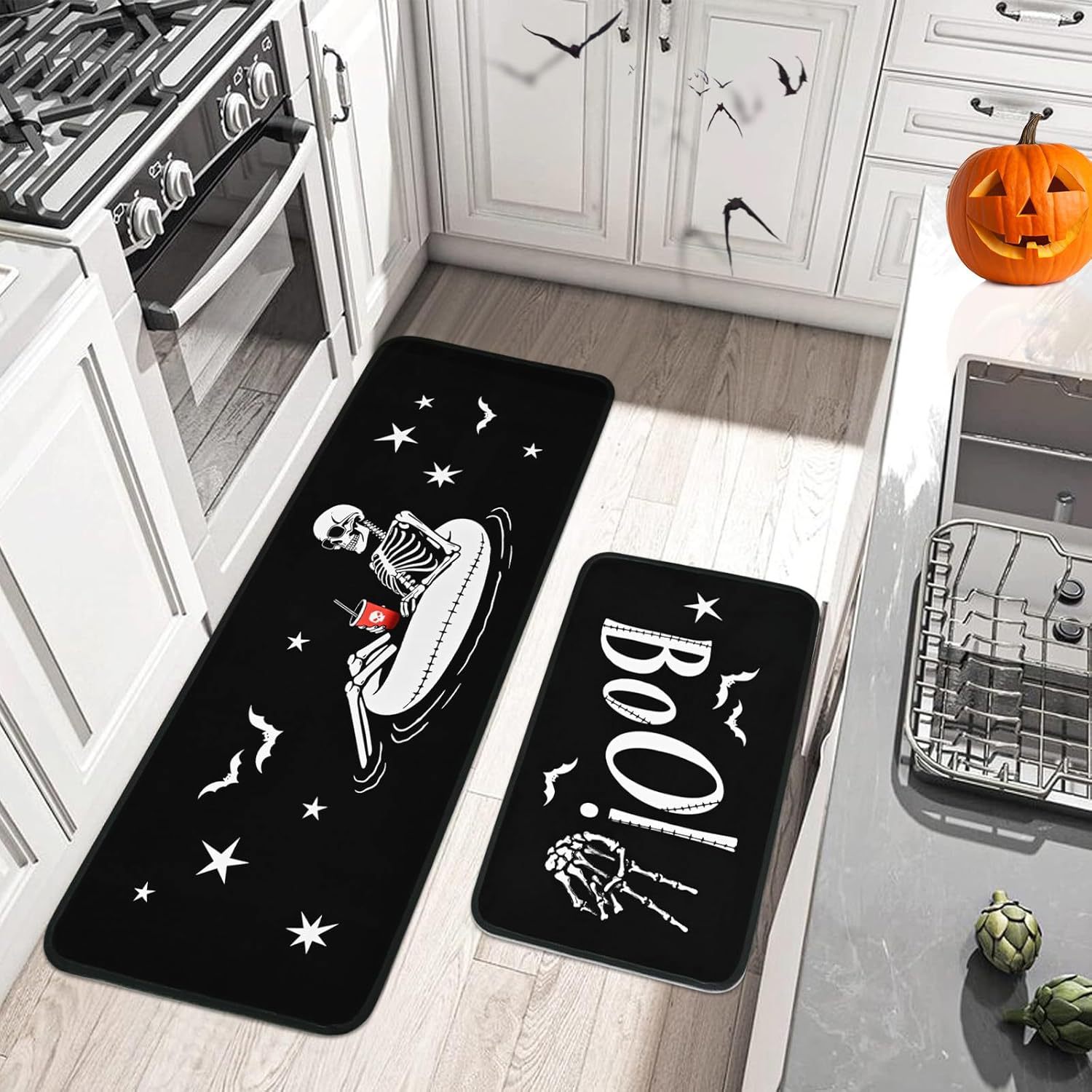 Domácí a zahradní rohožka s lebkou do kuchyně, restaurace, dvoudílná, dlouhý pás, vodoodpudivá, odolná proti nečistotám, oleji, savá rohožka, lze zaslat jménem..._voghion.com