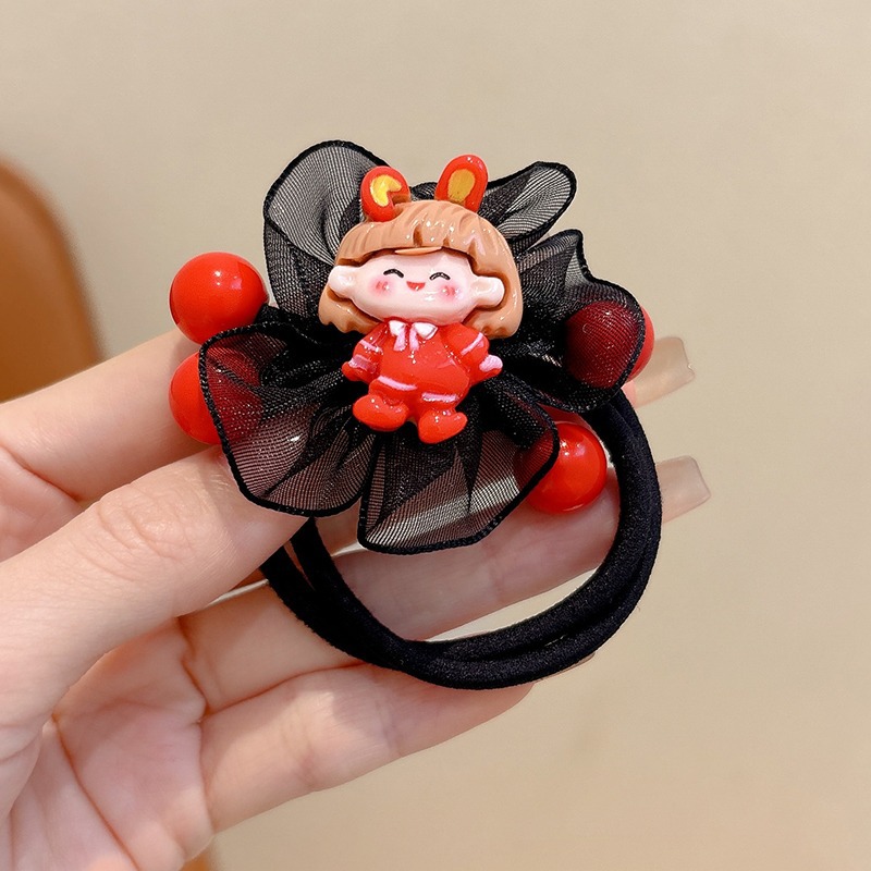 Hijo de malla roja flores anillo de cabello para niños de alta elasticidad arco cabello para niñas lindas correa de goma duradera