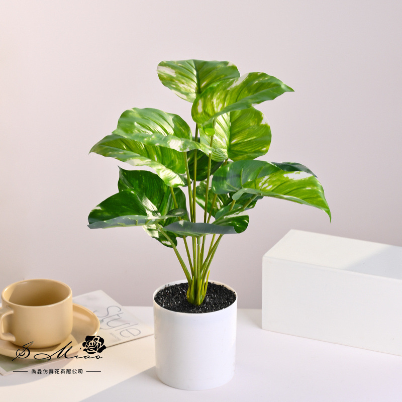 Plantas verdes de 12 hojas, plantas en macetas de simulación, flores artificiales, decoración de estudio fotográfico para el hogar creativo, plantas verdes artificiales, bonsai de simulación