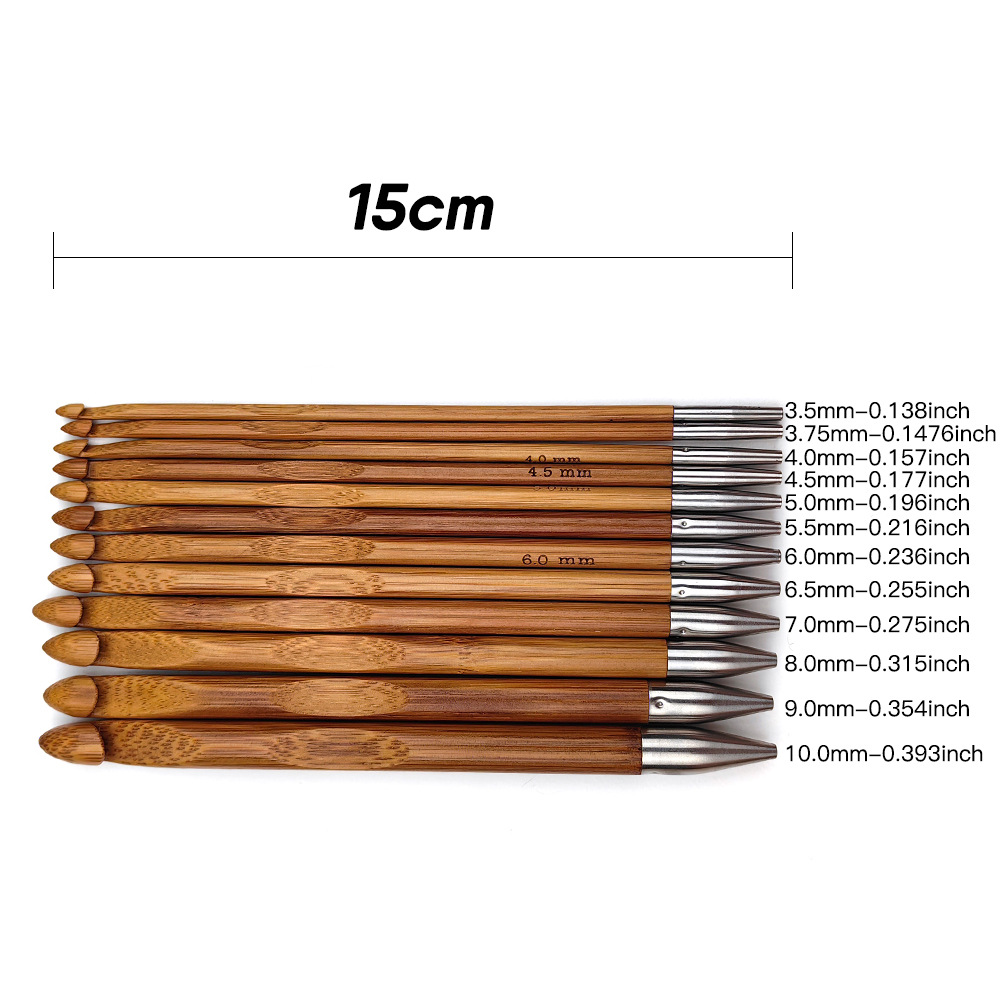 Herramientas de crochet transfronterizas carbonizadas de bambú alfombra desmontable crochet tunecino crochet un conjunto de 12 conjuntos de crochet