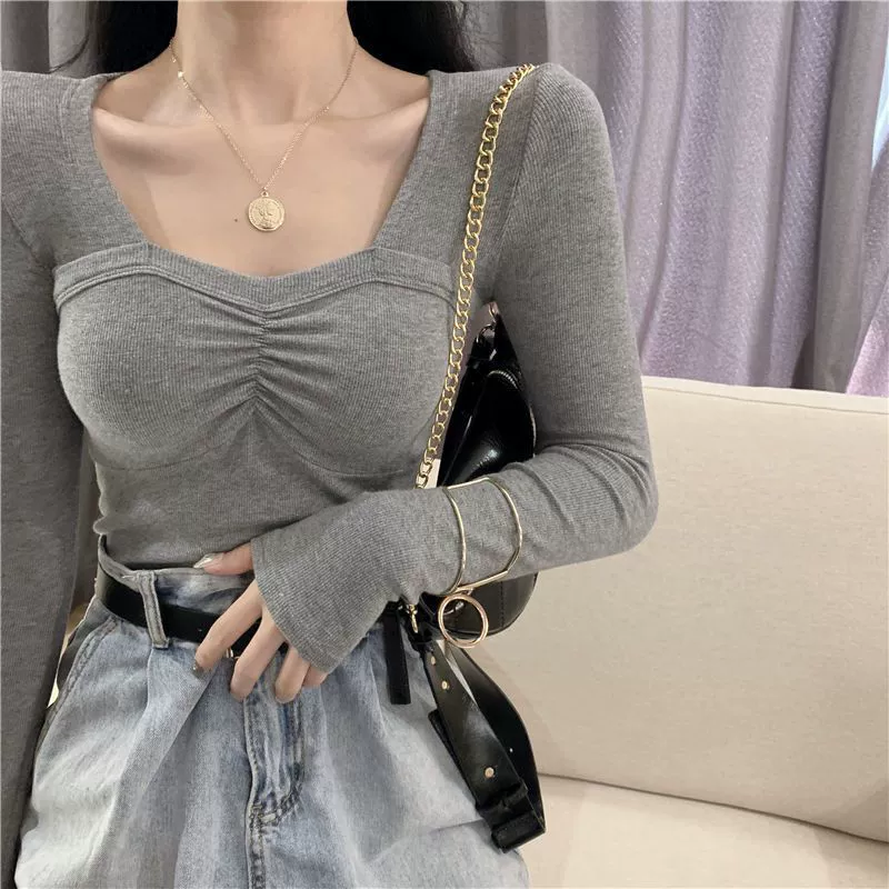 Женская Модная приталенная Базовая рубашка с длинным рукавом, приталенная Базовая рубашка для студентов, с квадратным воротником, осень 2020