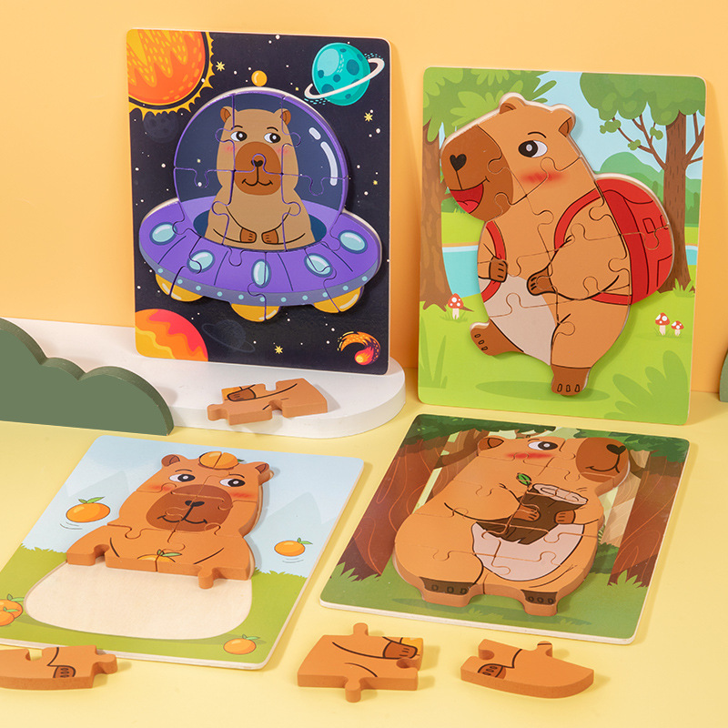 Cpc ce niños madera capibara rompecabezas dibujos animados rompecabezas de animales jardín de infantes bebé educación temprana juguetes educativos