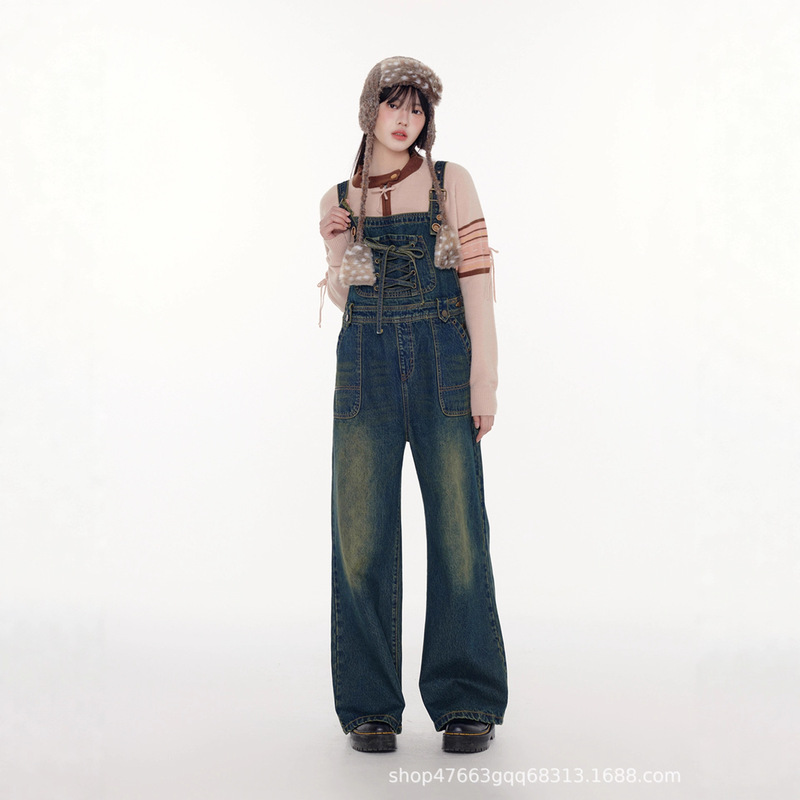 American Retro Denim Overalls for Women, Summer New Design, Niche Loose Casual Slimming Wide-Leg Jumpsuit American Retro Denim Overalls for Women, Summer New Design, Niche Loose Casual Slimming Wide-Leg Jumpsuit