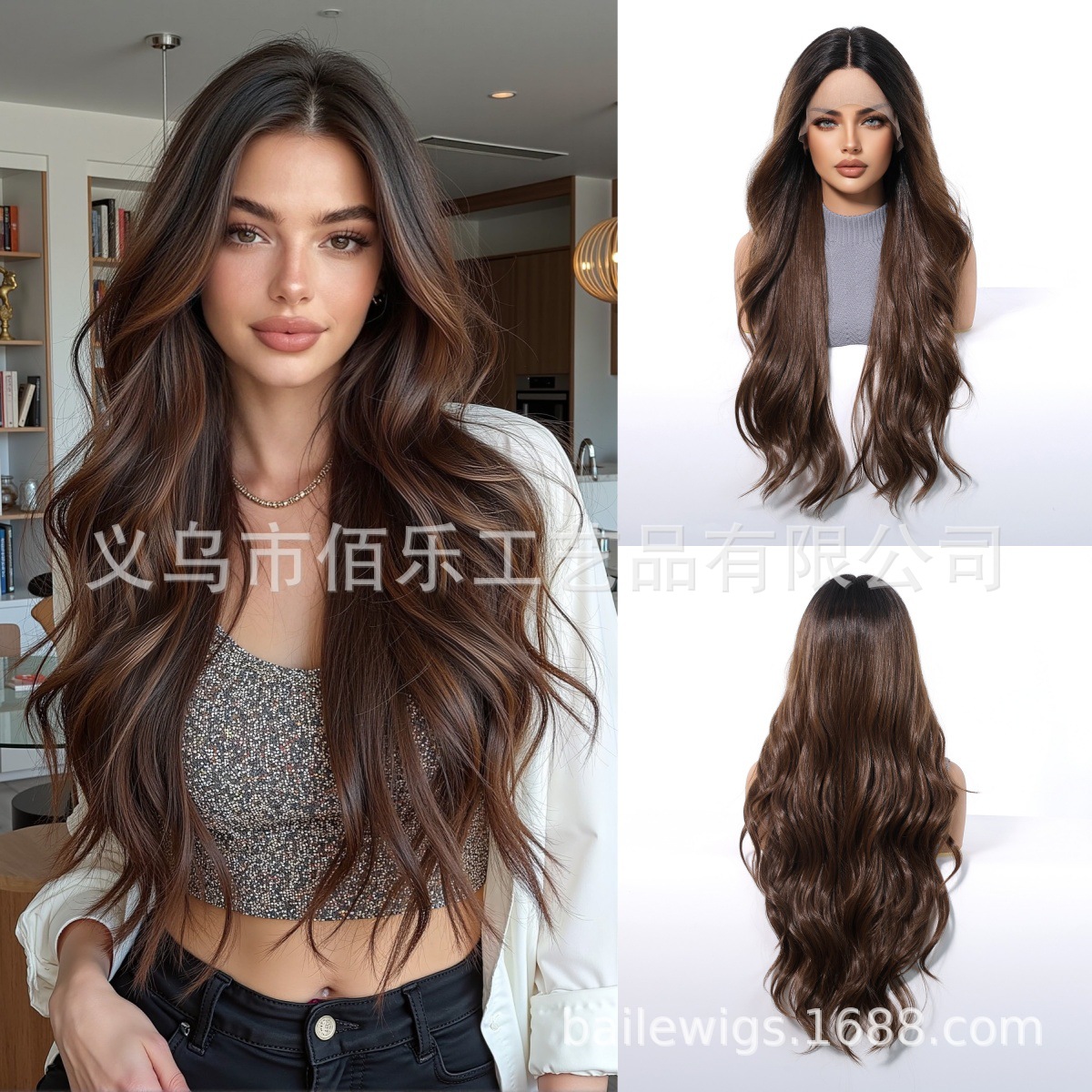 13 * 6 gran área de encaje peluca marrón picado teñido cabello largo rizado guapa de cabeza completa tejida a mano cosida aleatoria peluca de encaje image 7