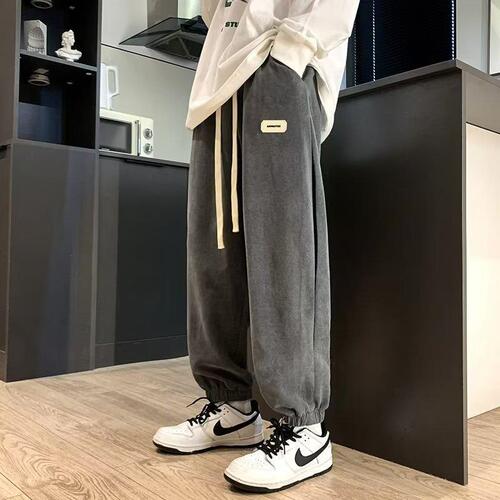 Summer Pants for Men and Women, Corduroy Harem Pants, Loose Tied-Ankle Sports Pants, Casual Nine-Piece Underwear