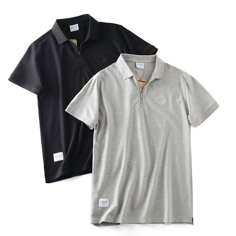 Island designer! Pearl cotton! Sweat Absorbing Breathable Summer Men's Half Zip Lapel Short Sleeve Polo Shirt