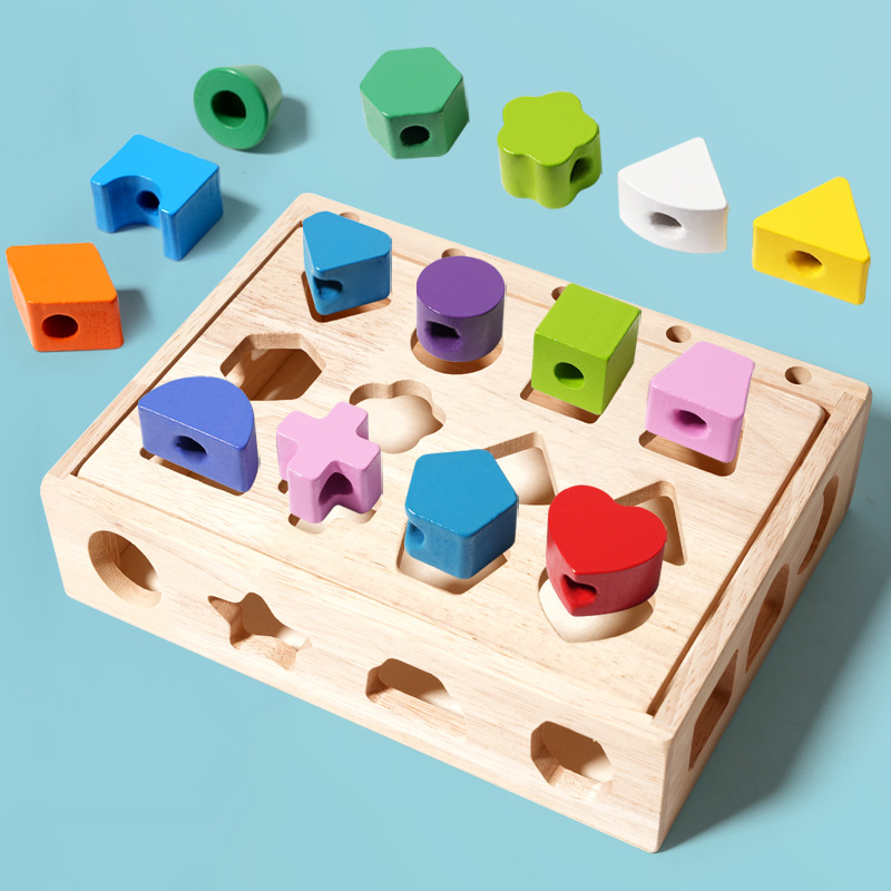 Forma de material didáctico para niños Montessori, material didáctico, caja de madera, rompecabezas, formas geométricas, combinación de colores, cognición, colocación de formas de bloques de construcción