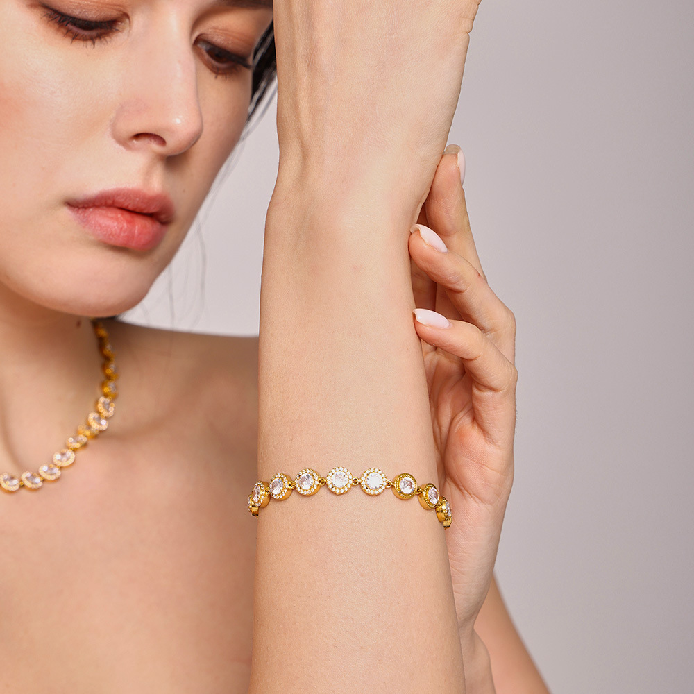 Chain de zircón blanco super brillante con estrellas redondas hechas a mano acero inoxidable chapado en oro real 18K joyas de lujo