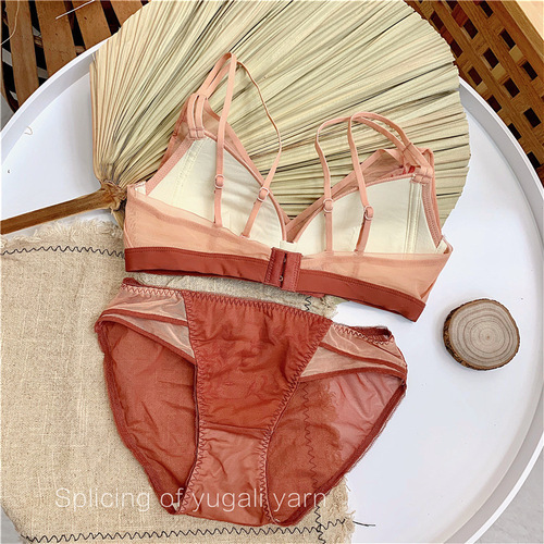 French style beautiful back triangle cup underwear for women push up big breasts to show small lace embroidery bra without wire rims thin bra