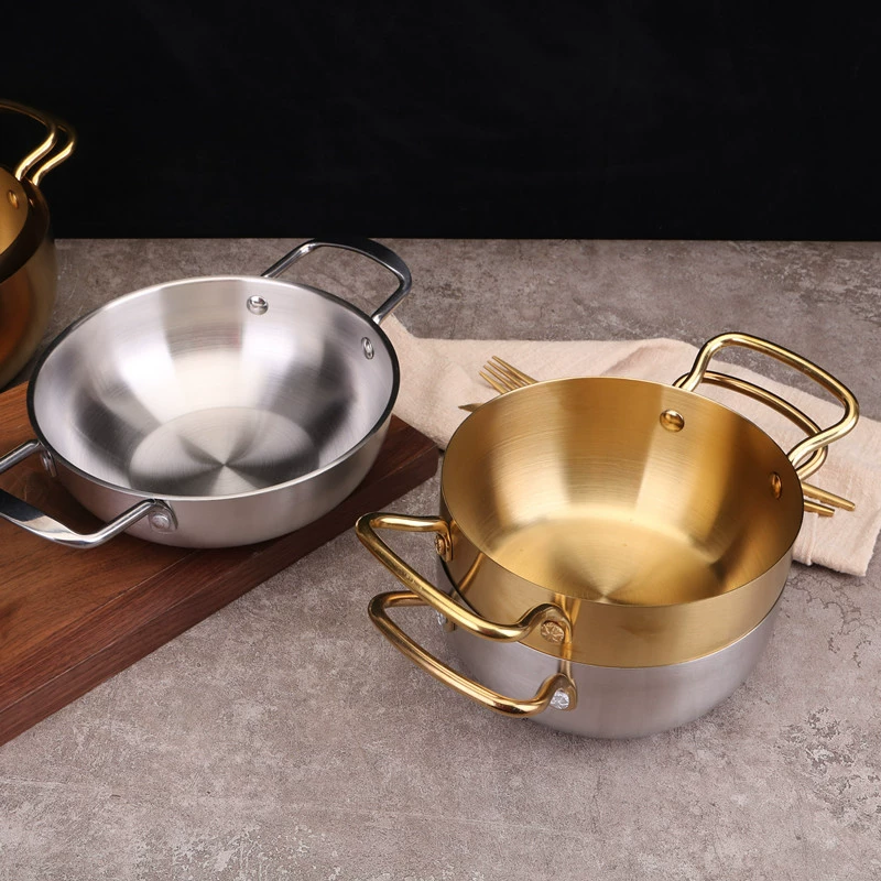 Stainless steel pot double -ear soup pot Korean instant noodle pot tall short creative small boiled hot pot commercial mini pot