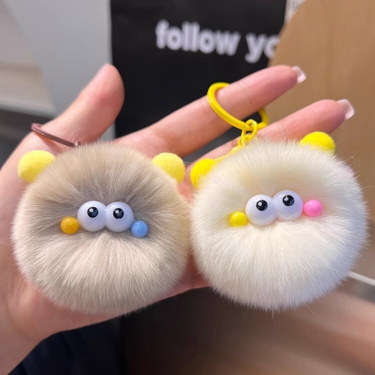 New imitation rex rabbit fur small briquettes car key chain pendant fluffy ball creative doll school bag pendant gift