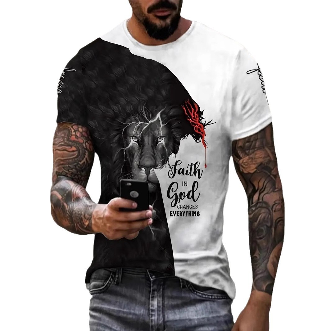 Eslóganes de Pascua transfronterizos europeos y americanos con estampado 3D para hombres, camiseta holgada y transpirable de manga corta con cuello redondo