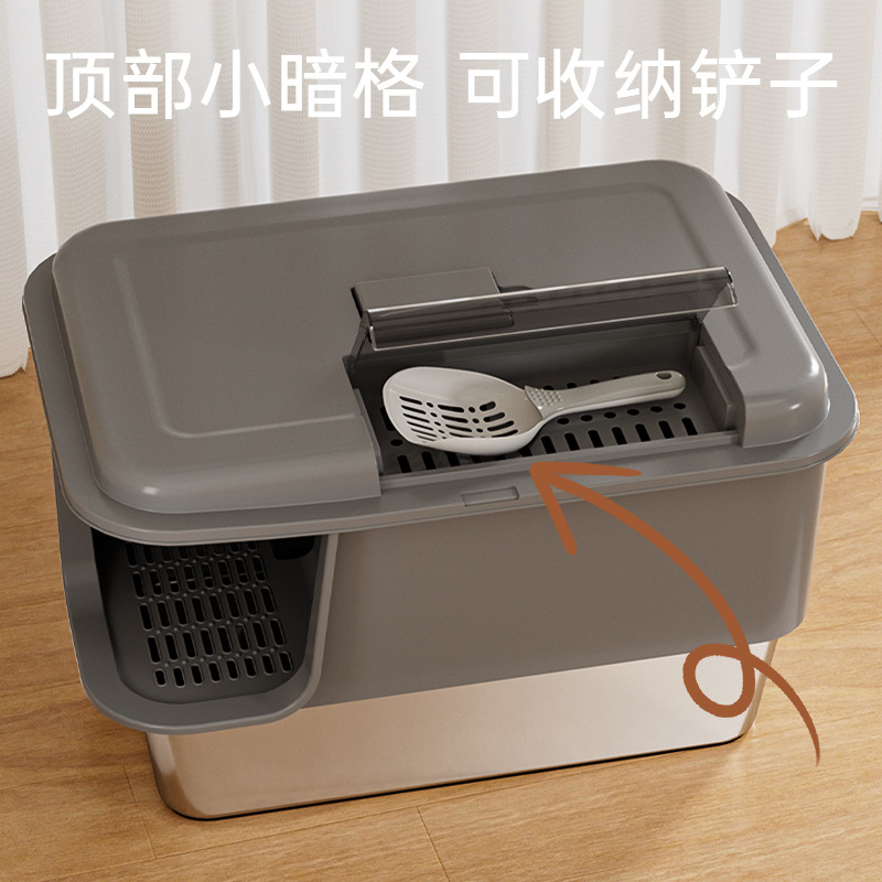 Caja de Arena para Gatos Extra Grande de Acero Inoxidable, Tipo Pasillo, Anti-Salpicaduras, Suministros para Mascotas, Venta al por Mayor