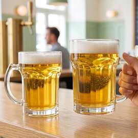 带把福佳白啤酒杯家用玻璃杯加厚耐高温喝水杯带手柄大容量扎啤杯