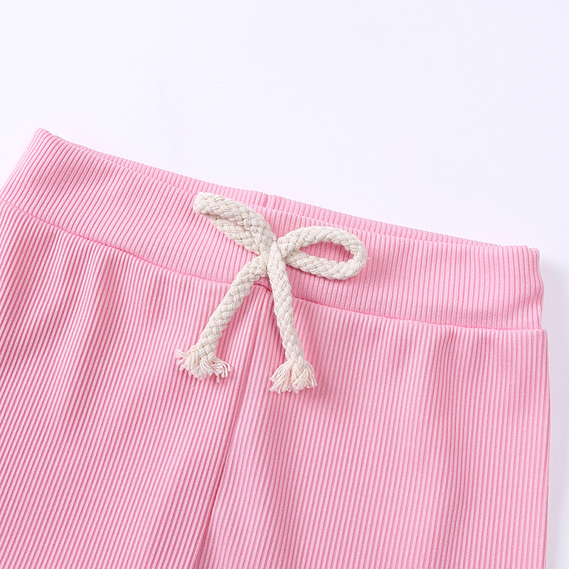 Round Neck Neckline Basic Solid Color Polyester Girls Clothing Sets