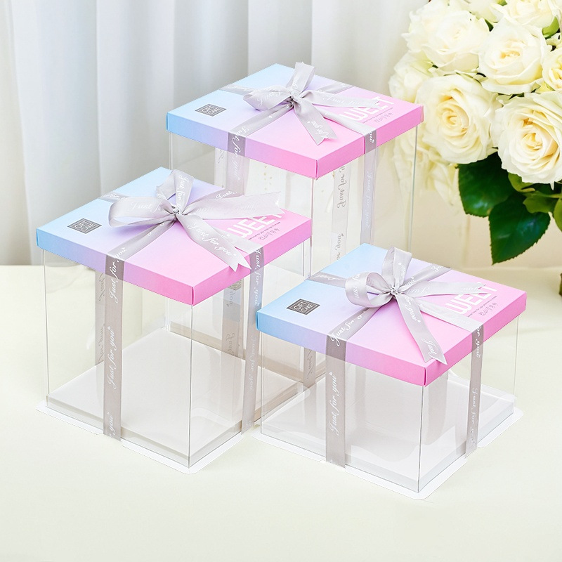 Caja de embalaje transparente caja de pastel de cumpleaños 6 6 6 8 8 10 12 pulgadas fondo engrosado simple y de doble capa elegante y simple