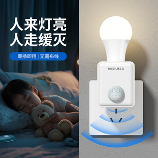 Voice-activated induction lamp automatic smart night light plug-in 220v human body induction lamp holder will light up the socket
