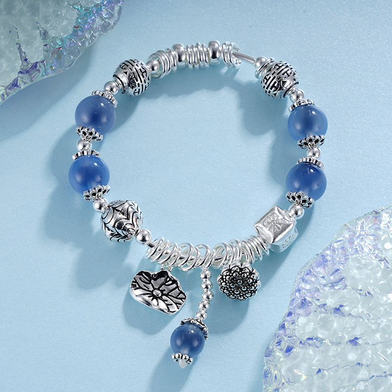 子佩集S925【蓝岸明澈】手链【TSB0001-27】纯银糖心玛瑙