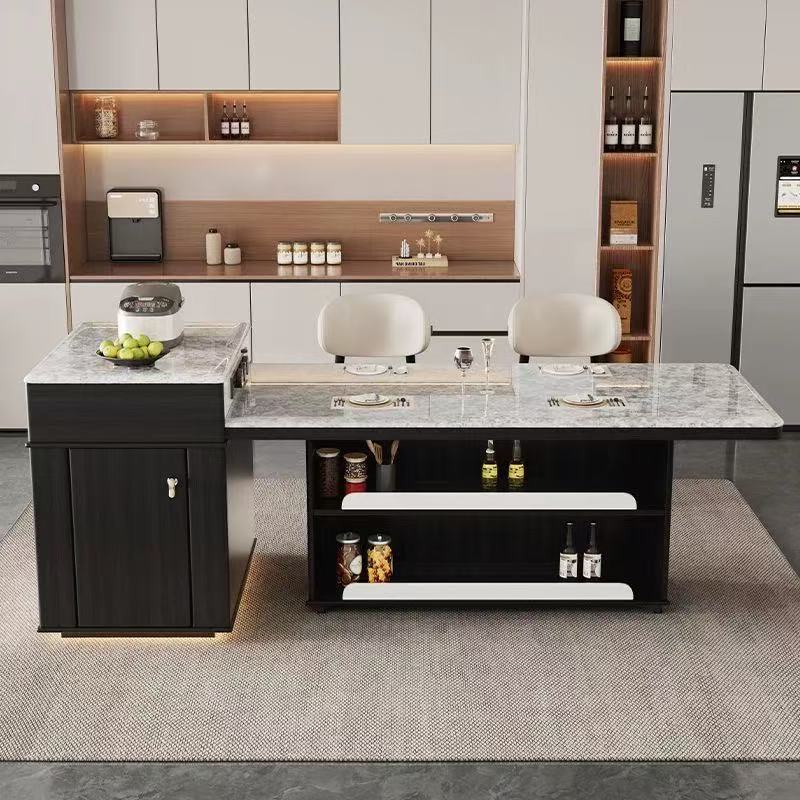 Light Luxury Super Crystal Island Table Dining Table Integrated Retractable Multi-Functional Home Small Apartment Modern Kitchen Bar Table Dining Table