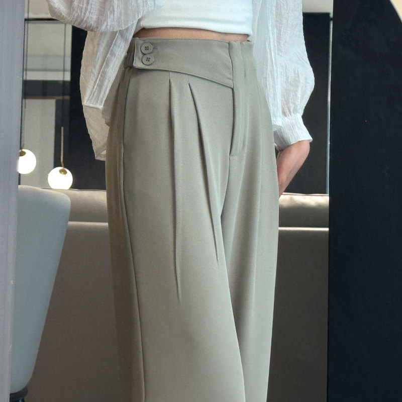 黑色窄版阔腿裤女宽松显瘦2025春秋季休闲高腰垂感直筒西装拖地裤|undefined