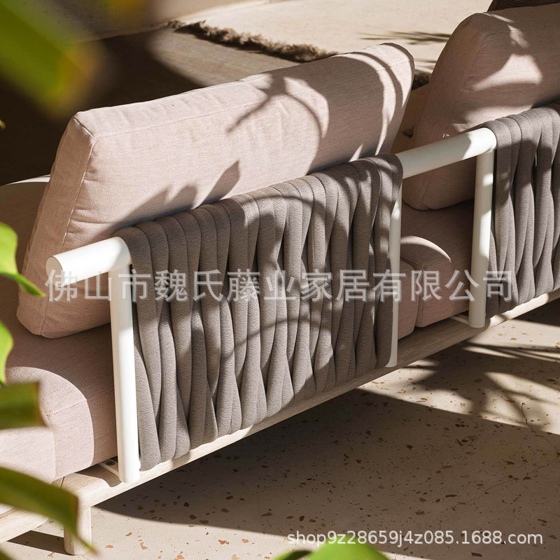 Sofá de tejido de cuerda al aire libre a prueba de agua y protección solar villa patio sofá de vid de madera sólida sofá de esquina combinación de mesa de té