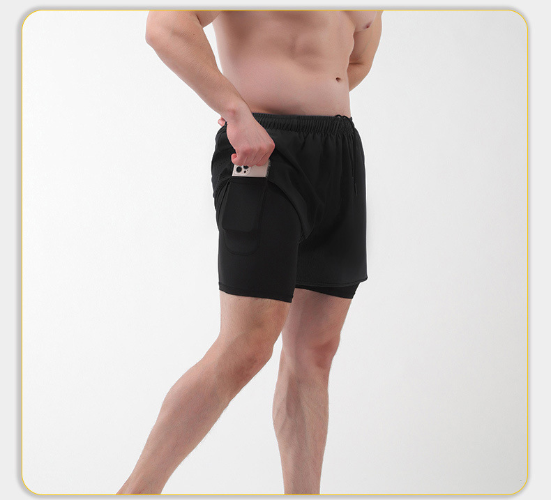 运动短裤男跑步马拉松短裤宽松速干内衬防走光三分裤