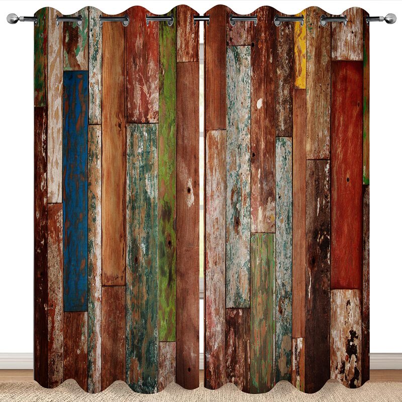 Cross-Border Vintage Farmhouse Pastoral Country Style Wood Grain Barn Door Colorful Wood Plank Texture Curtains for Bedroom and Living Room Manufacturer Cross-Border Vintage Farmhouse Pastoral Country Style Wood Grain Barn Door Colorful Wood Plank Texture Curtains for Bedroom and Living Room Manufacturer