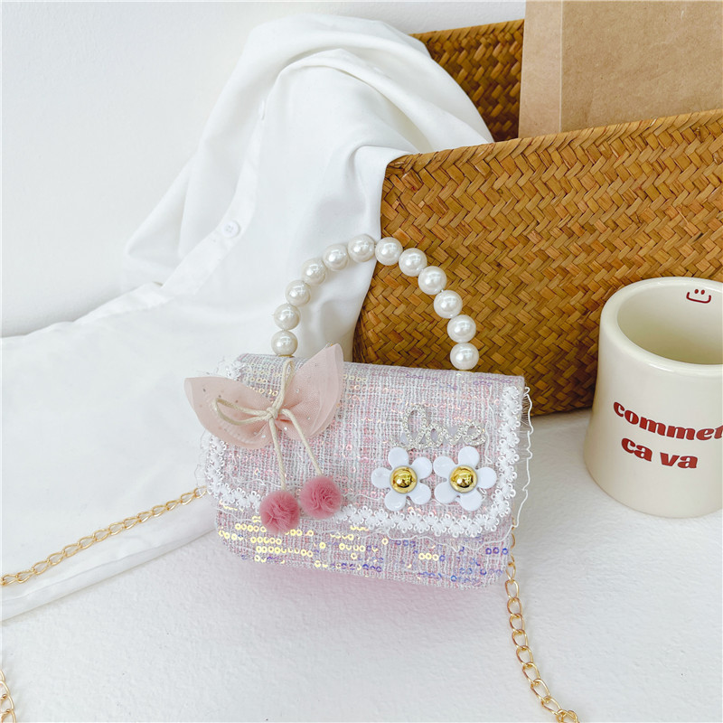 Bolso de hombro de los niños nuevo comercio exterior al por mayor bolso de La Perla de las niñas moda coreana pequeña princesa lentejuelas bolsa de mensajero