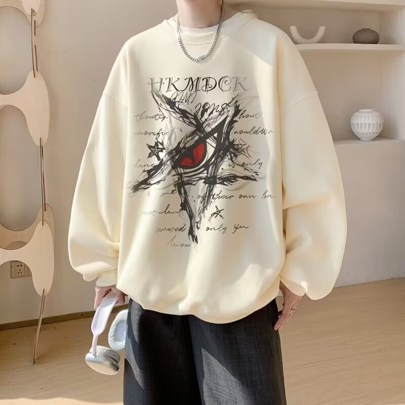 American-style trendy brand reverse evil eye print crew neck sweatshirt for men and women, loose and versatile, suitable for couples, autumn and winter top jacket American-style trendy brand reverse evil eye print crew neck sweatshirt for men and women, loose and versatile, suitable for couples, autumn and winter top jacket