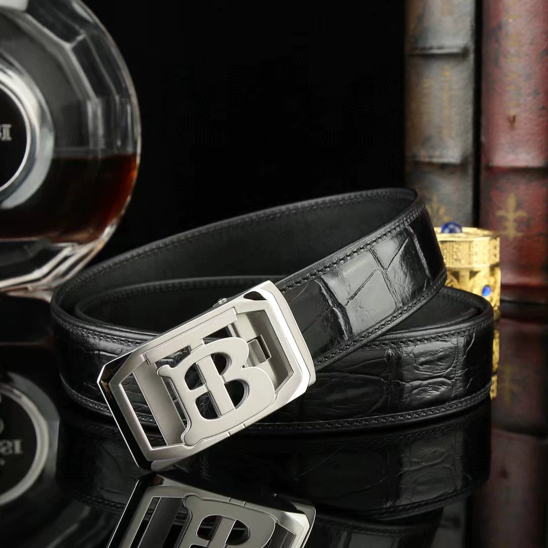 Belt with letters, trousers for leisure, crocodile, genuine leather