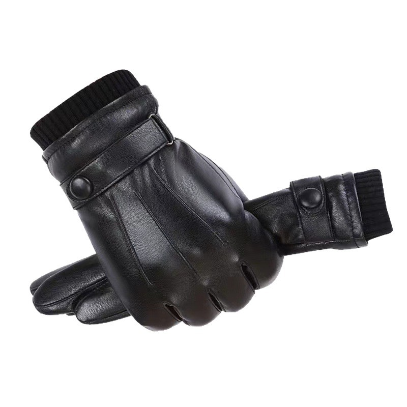 Men's Winter Gloves PU Leather Touchscreen Warm Black Couple Gloves With Fleece Lining Windproof Water-Resistant_voghion.com