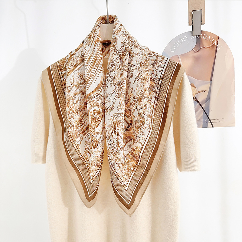 Temperamento de moda japonesa y coreana 68 toallas cuadradas de patrón de personaje de mujer con bufandas profesionales de alto nivel con un nicho de pañuelo