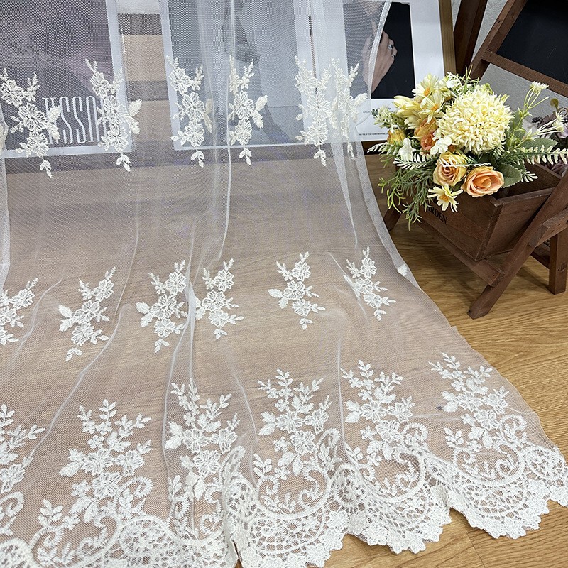130cm Milk Silk Swiss Mesh Embroidered Lace Trim for Women's and Children's Clothing, Lace Accessories, Minimum Order of 1 Piece 130cm Milk Silk Swiss Mesh Embroidered Lace Trim for Women's and Children's Clothing, Lace Accessories, Minimum Order of 1 Piece