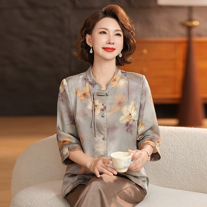 2025 новый стиль мама летняя рубашка для пожилых людей