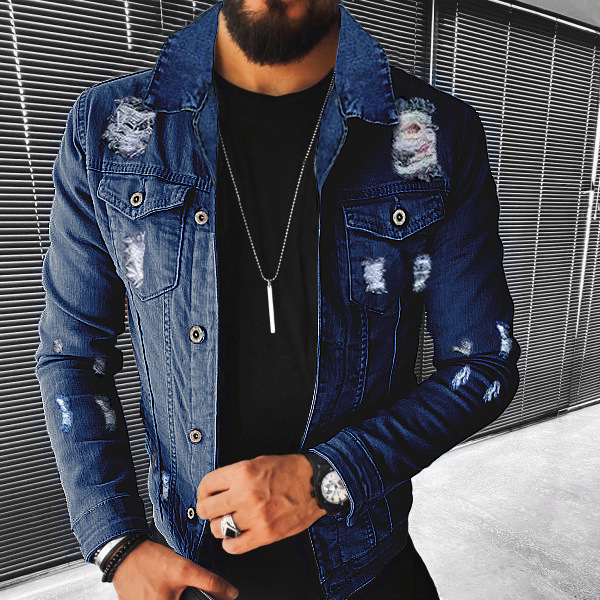 Herren Jeansjacke Mit Revers Im Dunklen Stil Für Herbst Winter_voghion.com