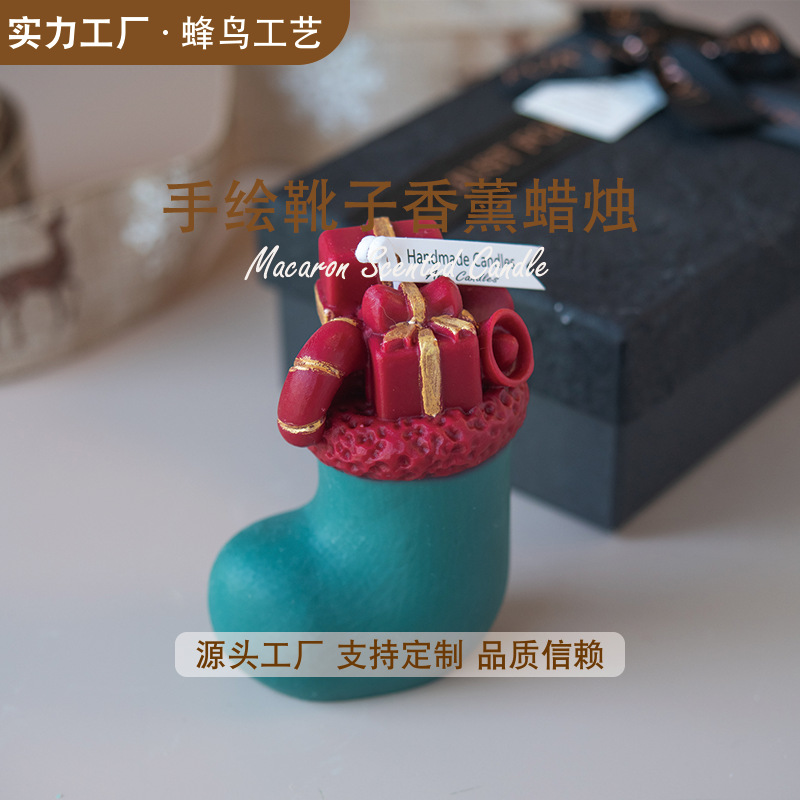 Venta caliente transfronteriza botas navideñas pintadas a mano en forma de velas de aromaterapia decoración de alta calidad fragancia decoración linda decoración al por mayor